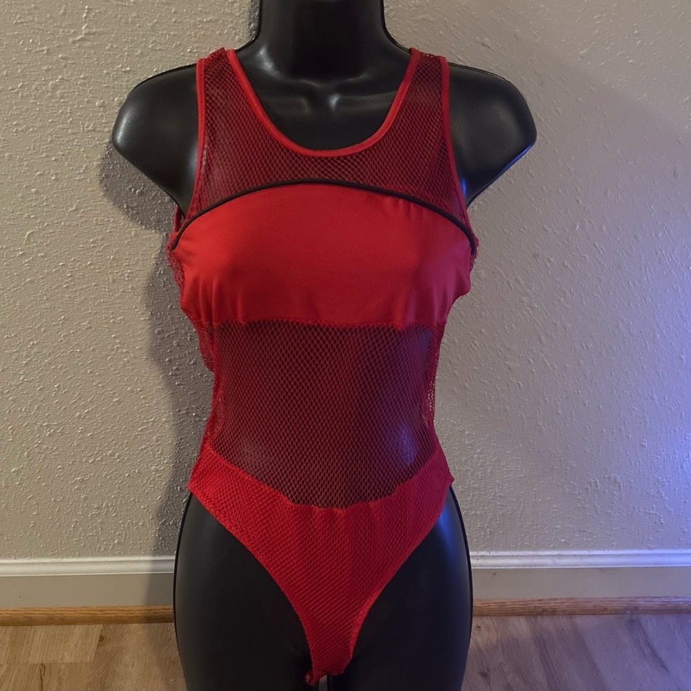 Wild Cat Red Mesh Bodysuit